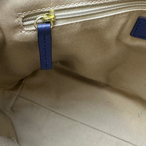 Talbots Printed Saffiano Tote Bag Blue White Red Weave - Picture 14 of 15